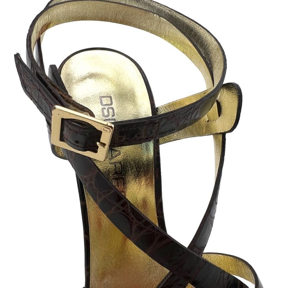 New Dsquared 2 Women US 8 Brown Croc Embossed Leather High Heel Sandals Italy - Picture 11 of 17